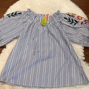 Striped Off-Shoulder Embroidered Top